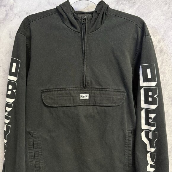 Obey Worldwide Jacket Mens Medium Black Anorak Skate Streetwear - Picture 3 of 10